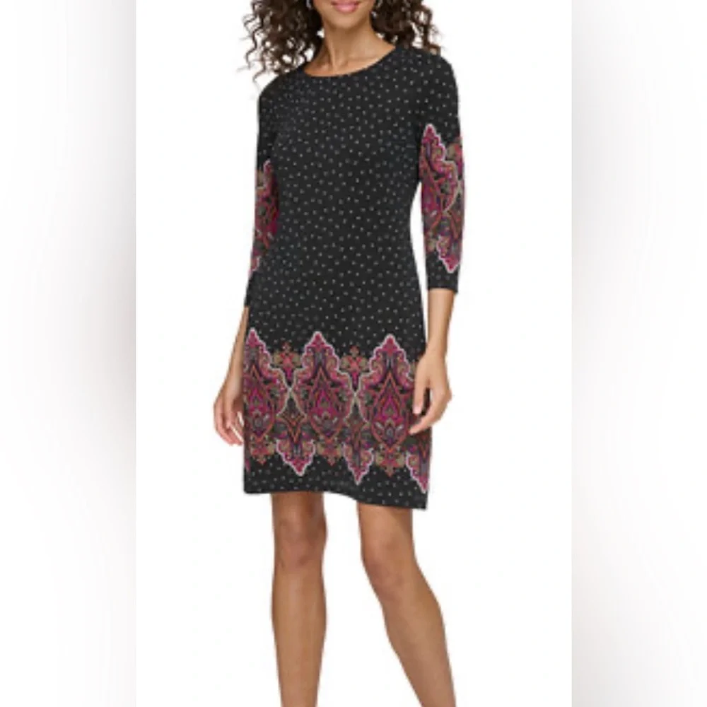 Tommy Hilfiger Women’s Pasisley 3/4 sleeve shift Dress- Size 14